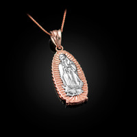 Two-Tone Rose Gold Virgin Mary Pendant Necklace