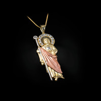 Tri-color Gold St. Jude CZ Pendant Necklace