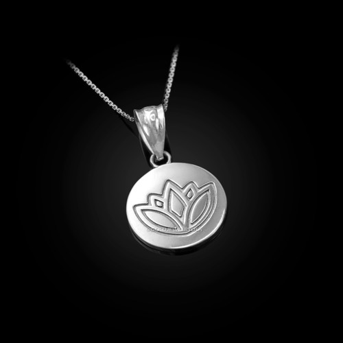 Lotus Flower Charm Necklace in White Gold | memi jewellery UK