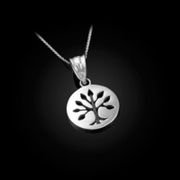 White Gold Tree of Life Medallion Charm Necklace