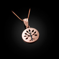 Rose Gold Tree of Life Medallion Charm Necklace