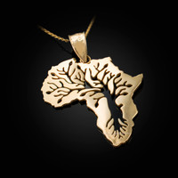 Yellow Gold Africa Tree of Life Pendant Necklace