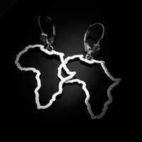 14K White Gold Africa Open Design Leverback Earrings