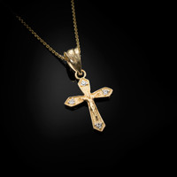 Yellow Gold Crucifix Cross Diamond Charm Necklace
