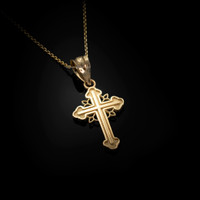 Yellow Gold Filigree Cross Charm Necklace