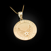 Yellow Gold US Air Force Medallion Pendant Necklace