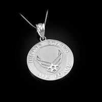 White Gold US Air Force Medallion Pendant Necklace