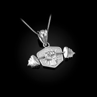 White Gold Hand Weightlifting Dumbbell Pendant Necklace