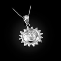 White Gold Sun Face Celestial Pendant Necklace