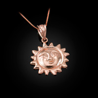 Rose Gold Sun Face Celestial Pendant Necklace