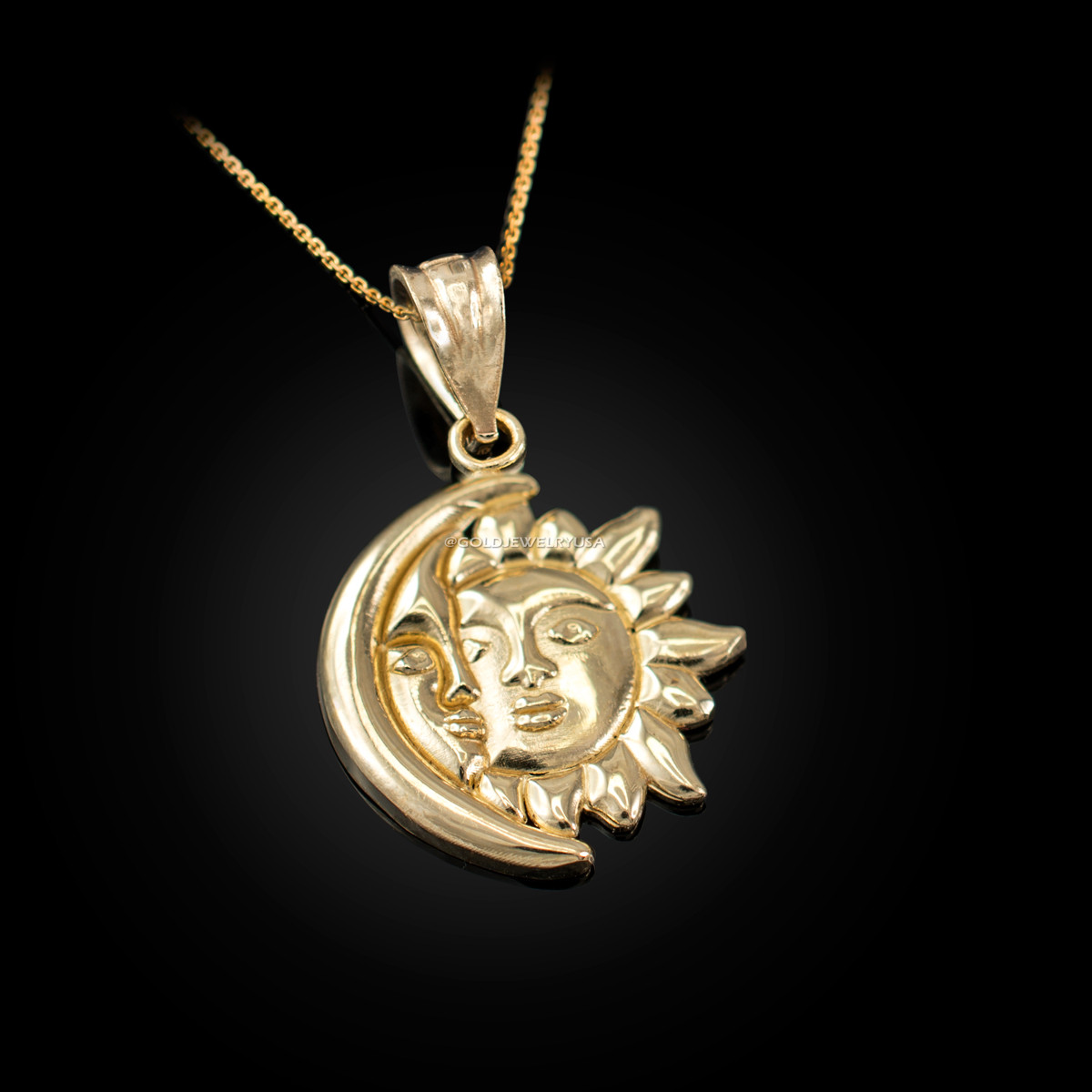 Sun and Crescent Moon Celestial Pendant Necklace in Silver or Gold – DOTOLY