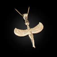 Yellow Gold Isis Egyptian Goddess Pendant Necklace