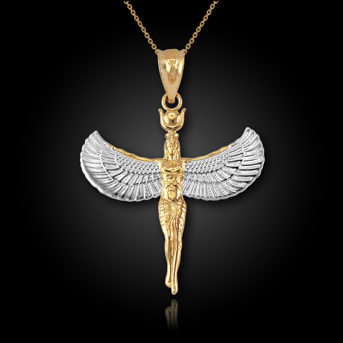 Two-Tone Gold Isis Egyptian Goddess Pendant Necklace
