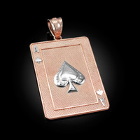Two-tone Rose Gold Gold Ace of Spades Poker Card Pendant