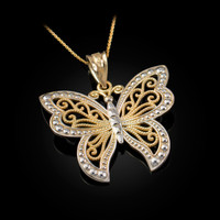 Gold Filigree Butterfly Midsize Pendant Necklace