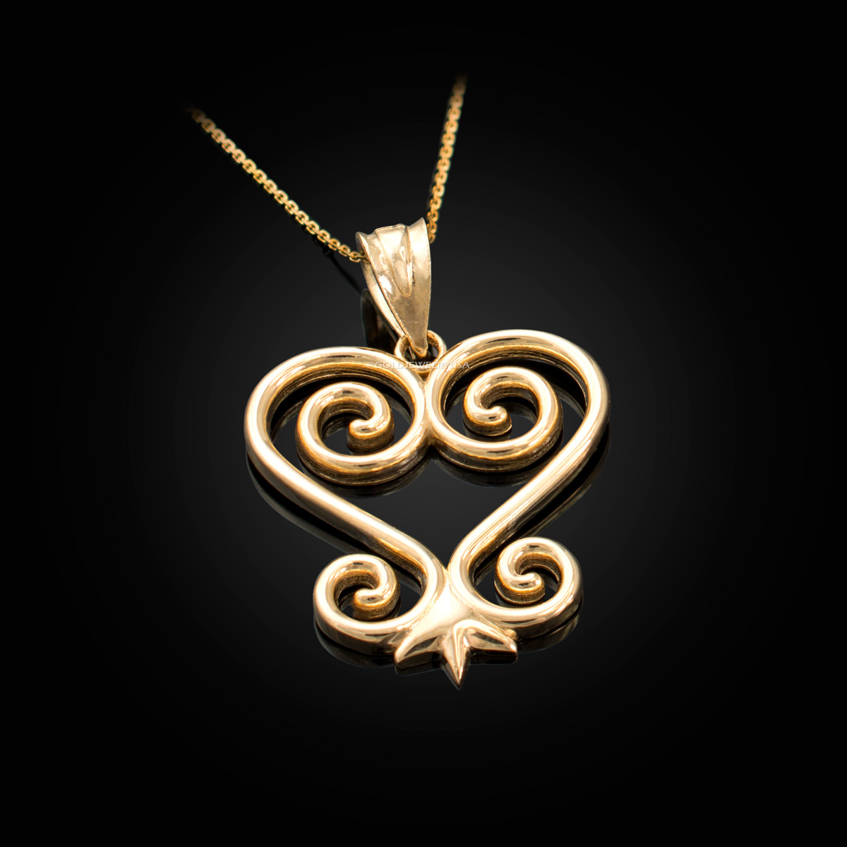 African Adinkra Sankofa Heart Pendant Necklace in Gold