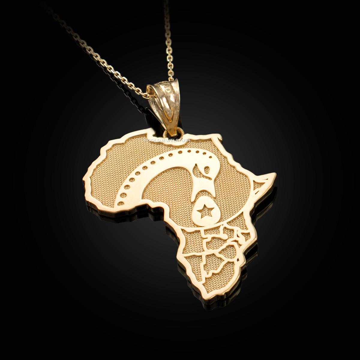 Gold Africa Map Adinkra Sankofa Pendant Necklace