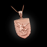 Rose Gold St. Michael Shield Pendant Necklace