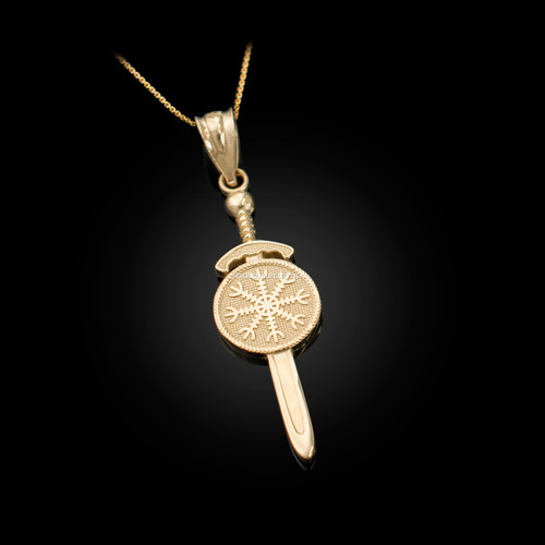Yellow Gold Viking Sword Pendant Necklace