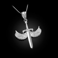 White Gold Hot Wings Diamond Sword Pendant Necklace