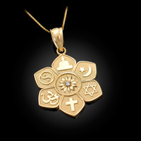 Yellow Gold Lotus of Peace Diamond Pendant Necklace