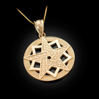 Yellow Gold Pentagram Medallion Pendant Necklace