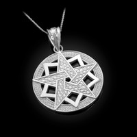 White Gold Pentagram Medallion Pendant Necklace
