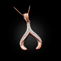 Rose Gold Diamond Wishbone Pendant Necklace