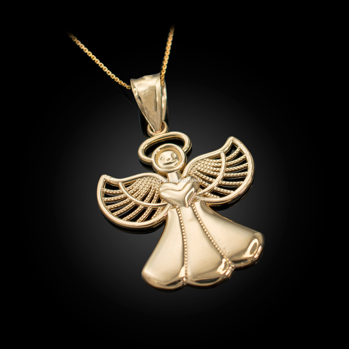 Yellow Gold Filigree Love Angel Pendant 