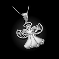 White Gold Filigree Love Angel Pendant Necklace