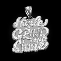 White Gold HUSTLE, GRIND AND SHINE Hip-Hop DC Pendant