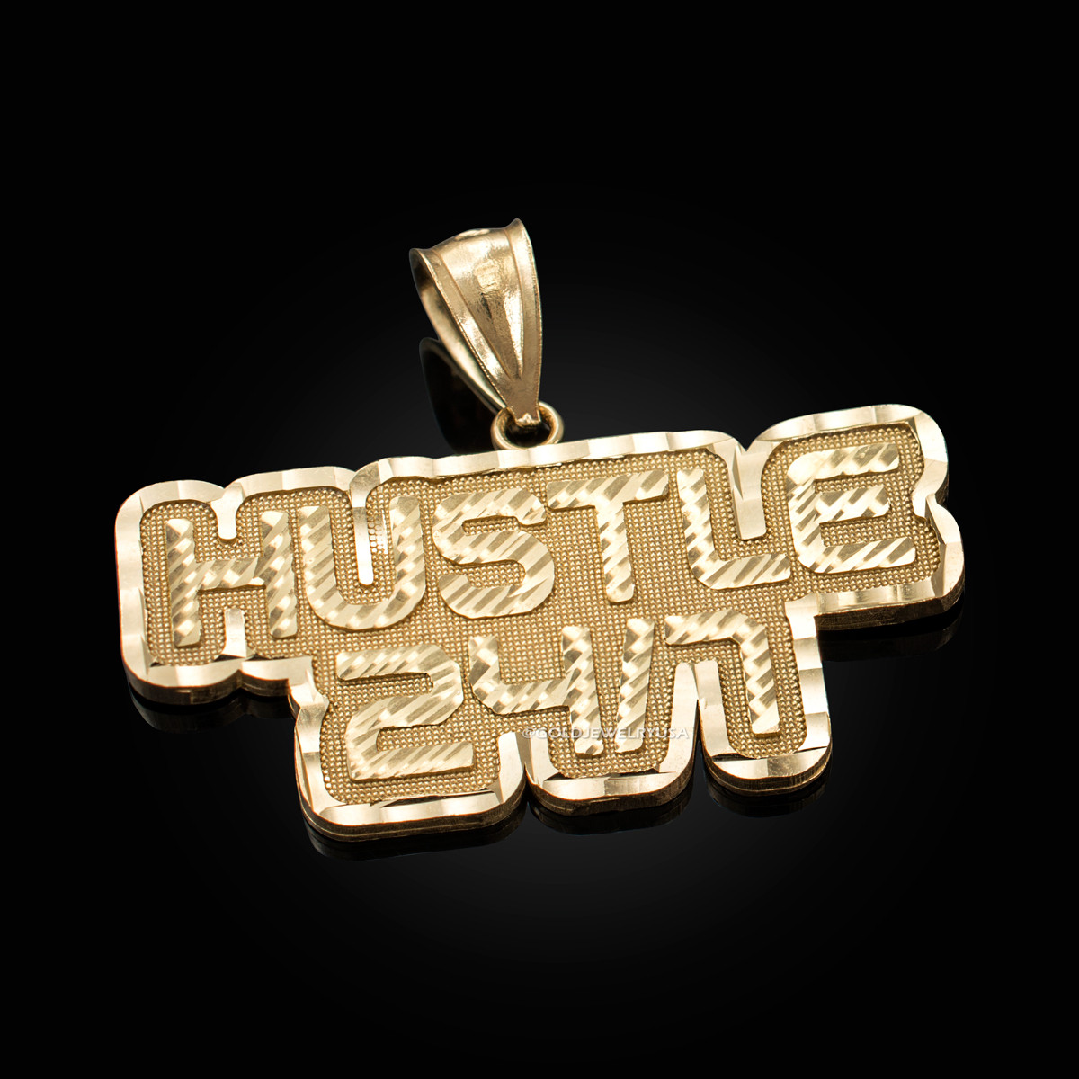 Small 14K Yellow Gold Finish Hustle hot Pendant - Free 24