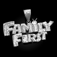 White Gold FAMILY FIRST Hip-Hop DC Pendant
