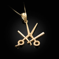 Yellow Gold Barber Shop Scissors Razor Blade Pendant Necklace