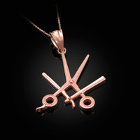 Rose Gold Barber Shop Scissors Razor Blade Pendant Necklace