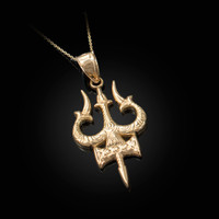 Yellow Gold Trident of Lord Shiva Trisula Pendant Necklace