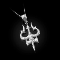 White Gold Trident of Lord Shiva Trisula Pendant Necklace