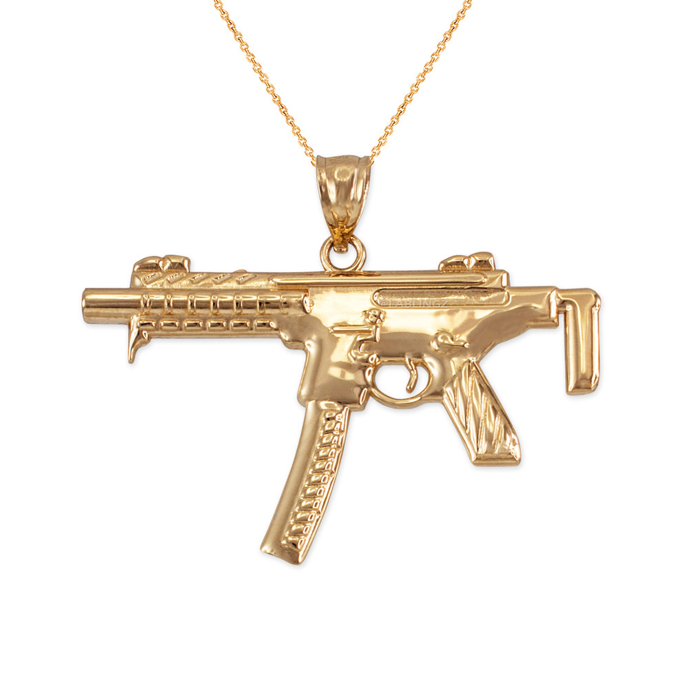 Yellow Gold SMG Gun Pendant Necklace