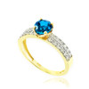 Blue Topaz Gemstone Gold Diamond Pave Engagement Ring