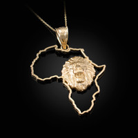 Yellow Gold Africa Map Lion Pendant Necklace