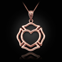 Rose Gold Firefighter Heart Pendant Necklace