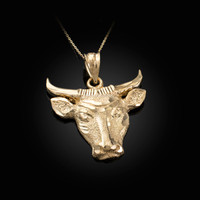 Yellow Gold Bull Head DC Pendant Necklace