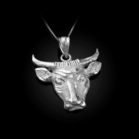 White Gold Bull Head DC Pendant Necklace