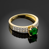 Ladies Diamond pave gold Engagement/Anniversary ring with genuine Emerald center stone.