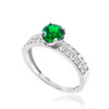 White Gold Diamond Pave Emerald Engagement Ring