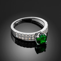 Ladies Diamond pave white gold Engagement/Anniversary ring with genuine Emerald center stone.