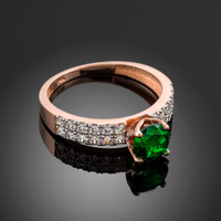 Ladies Diamond pave rose gold Engagement/Anniversary ring with genuine Emerald center stone.