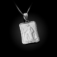 White Gold Virgin Mary Miraculous Satin DC Pendant Necklace