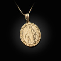 Yellow Gold Virgin Mary Conceived Without Sin Oval Satin Pendant Necklace