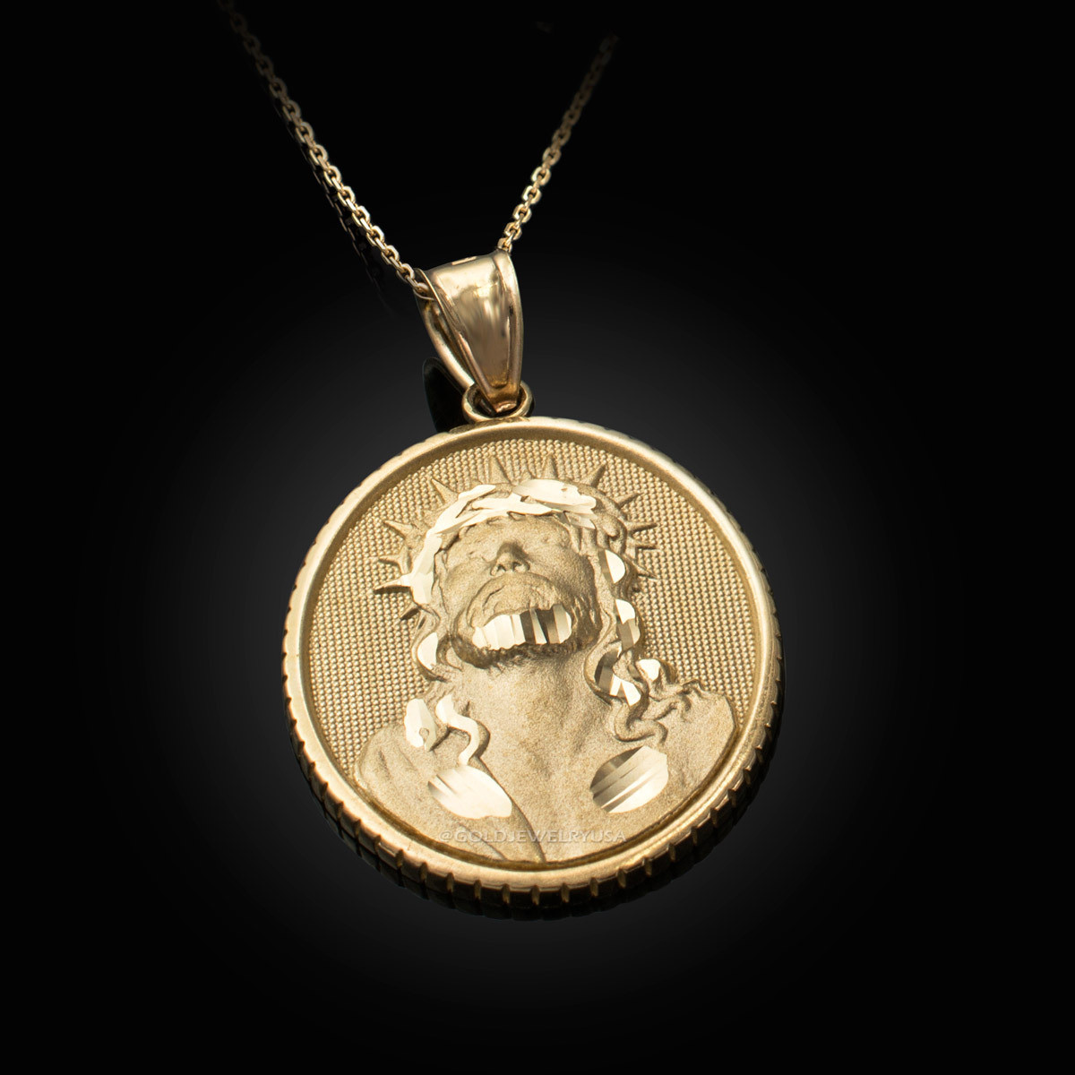 10K 14K 18K Gold Jesus Christ Medallion Necklace, Jesus Christ